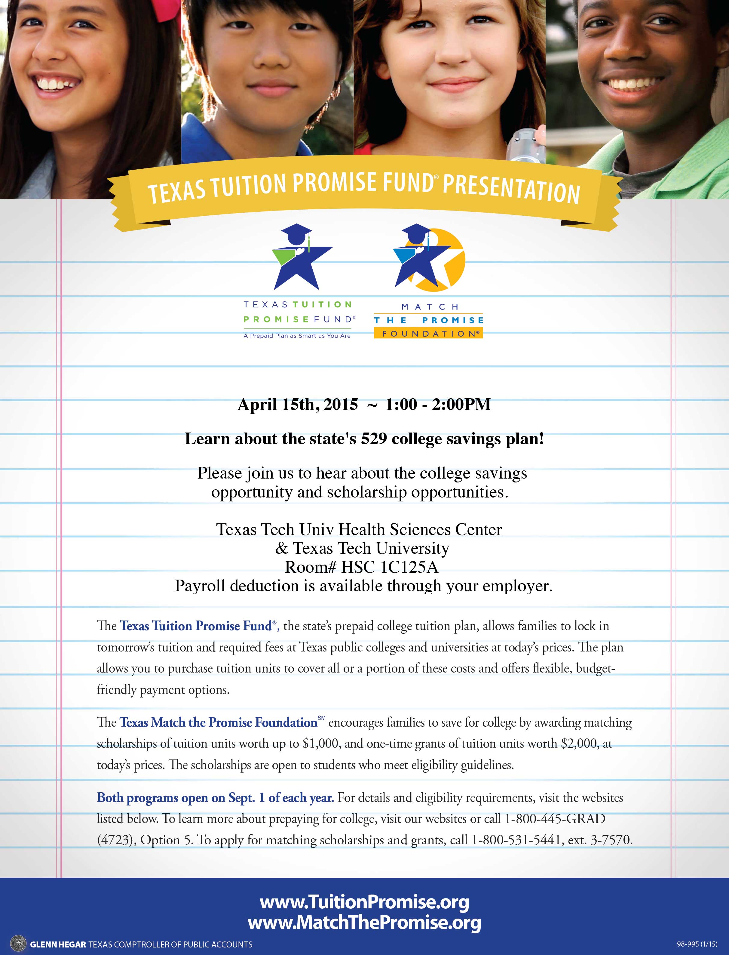 
TX Tuition Promise (College) Fund Presentation - 4/15/15 
