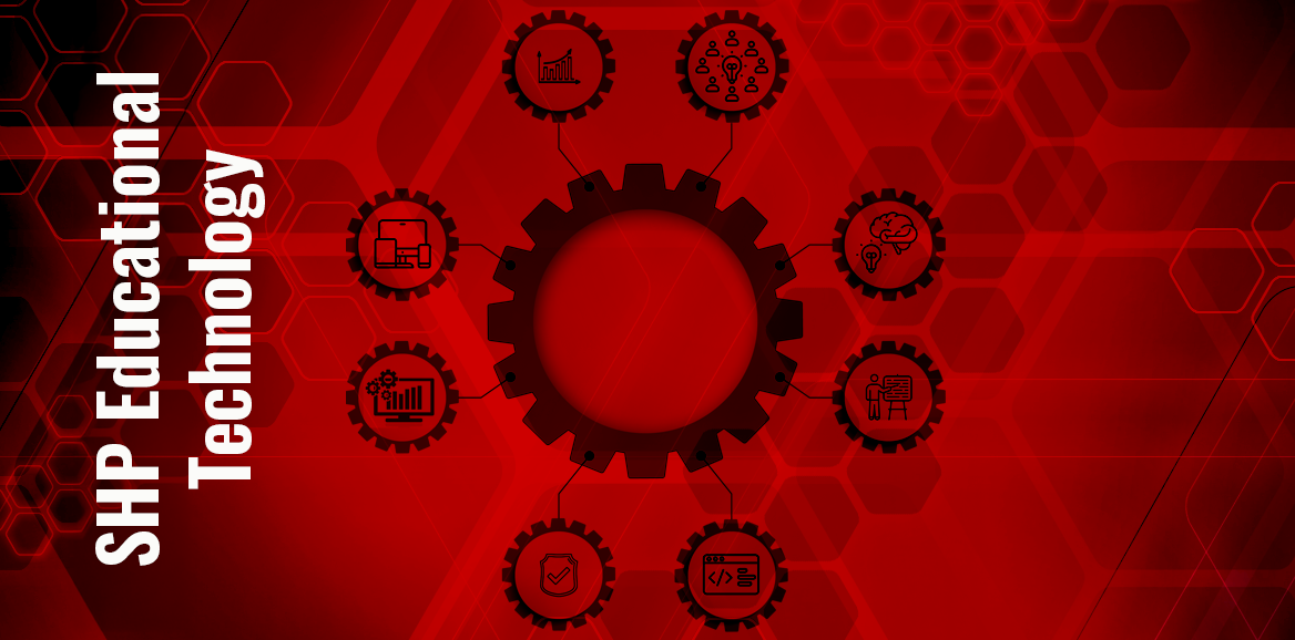 A large cog with smaller cogs representing the different services provided by SHP Educational Technology.