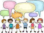 A graphic of a group of children with speech bubbles above their heads