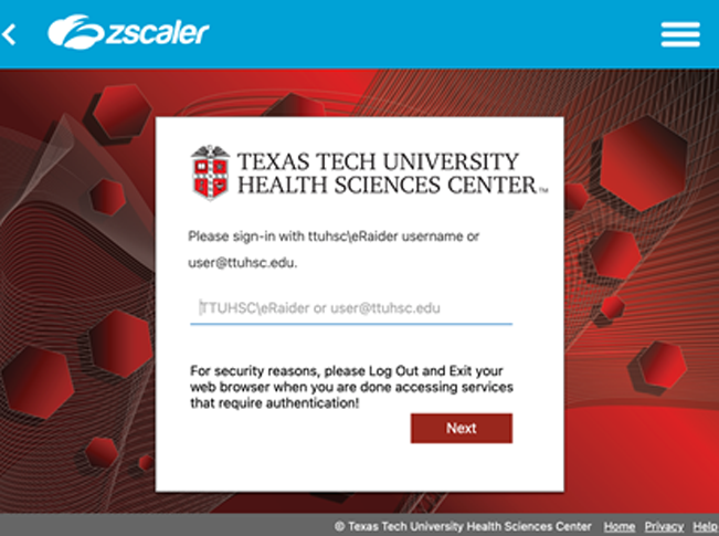 Screenshot of a login-window for TTUHSC that is requiring users to login with their eRaider username.
