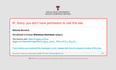 Pop-up screen image that shows the text, Sorry, you don't have permission to this site.