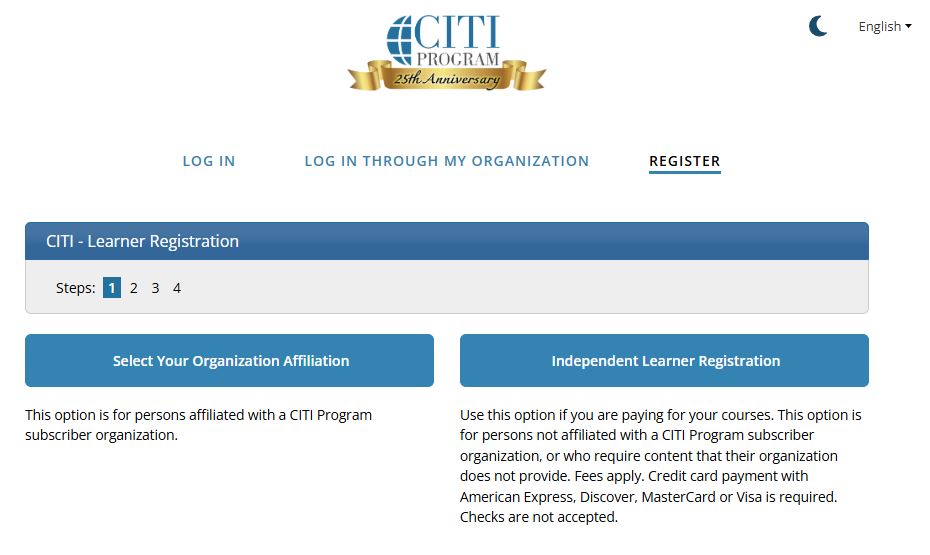 CITI New account page